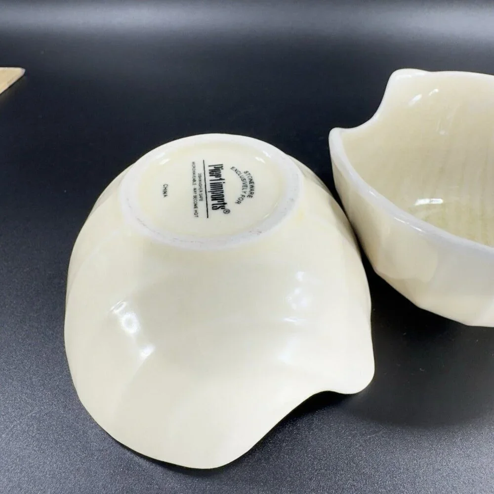 Pier 1 Imports Ivory Crackle Glaze Ceramic Shell Shape Dish Small Bowl Set 2 VTG